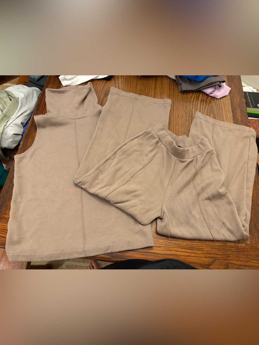 Aritzia Cozy Taupe Knit Top Set